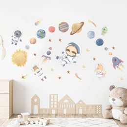 Wall Decor Wall Stickers for Boys Room Baby Nursary Room Decoration Cartoon Space Planet Astronaut Wall Decals Kids Bedroom Wallpaper Mural d240528