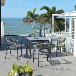 Camp Furniture Modern Rattan Outdoor Chair Balcony Courtyard Rock Board Table Three-piece Suit Combination TG