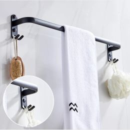 Towel Hanger Bars Over Door Bath Rack Wall Hanging Black Aluminum Storage Shelf Shower Holder With Hook Bathroom Accessories
