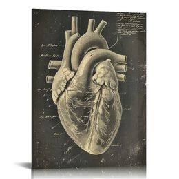 Vintage Chalkboard Medicine Anatomy Human Heart Poster Canvas Poster Wall Art Decor Print Paintings for Living Room Bedroom Decoration