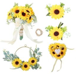 Bridal Artificial Bouquet Ring Pillow Flower Brooch Round Wreath Set for Needlework Wedding Supplies8948872