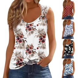 Women's Tanks Tank Top V Neck Basic Printed Casual Flowy Summer Sleeveless Shirt Youthful Daily Deep Side Cut Tops Ropa Mujer Juvenil