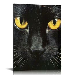 Canvas Wall Art Cue Black Cat in The Dark Picture Modern Artwork Printed on Canvas - Painting for Wall Decor - Stretched and Framed Ready to Hang