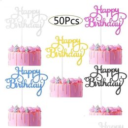 Other Event & Party Supplies 50 Pcs Glitter Cardstock Happy Birthday Cake Toppers Baby Shower Kids Favours Decorations Decoration Drop Dhl5X