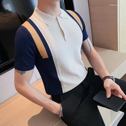 Men's Polos 2024 British Style POLO Shirt Mens Summer Short Sleeve Knitting Tee Fashion Lapel Solid Color Slim Fit Business Casual 4XL