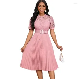 Ethnic Clothing Midi Dresses For Women O Collar Traditional Africa Kanga 2024 Fashion Solid Empire Robes Lace Dress