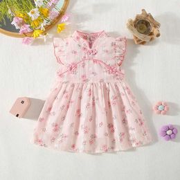 Girl's Dresses New Summer Baby Girls Dress Delicate Sweet Embroidery Flowers Hand-Painted Wind Pattern Princess nese Style Eleme H240527