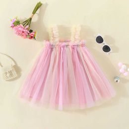 Girl's Dresses Summer girls suspender dres baby Colourful dots rainbow bra dress mesh fluffy H240527