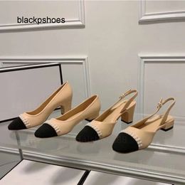 Channel CF Chanells Intrelocking Pearl Slingback Classic Black Women Shoes Nude Cap Toe Flats Pumps Beige Sandals Two Tone Sling Back Early Party Dress Shoe Flats