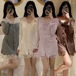 Women's Sleepwear 2024 Summer Long Sleeve Sexy Lace Lingerie Modal Nightgowns For Women Korean Mini Dress Nightdress Night Nighty