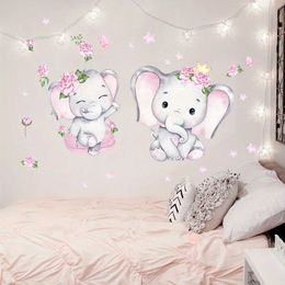 Wall Decor Cartoon Cute Two Elephants Wall Stickers for Childrens Room Decor Baby Kids Room Living Room Nursery Decoration Wall Decals d240528