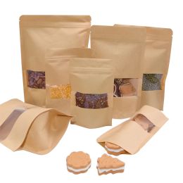 10pcs/lot Kraft Paper Bag with Window Zipper Pouch Bag Resealable Candy Food Bags Zip lock Self Sealing Bags Tea Food Packaging
