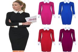 Black Office Dresses Women Autumn Fashion Long Sleeve Pencil Dress Ladies Casual Work Dress With White Collar2783943
