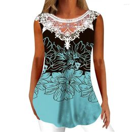 Women's Blouses Comfortable Breathable Women Summer Top Flower Print Lace Splicing Sleeveless Blouse Loose Fit O For