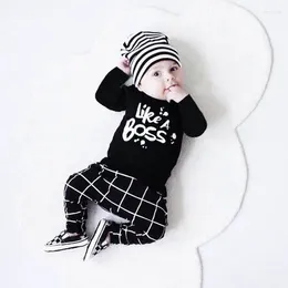 Clothing Sets Spring Autumn Toddler Baby Boy Outfit Clothes Set Fashion Letters Printed T-shirt Top And Plaid Pants 2pcs Born