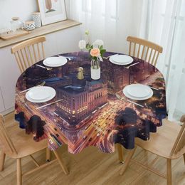 Table Cloth City Street Sky Gradient High Building Tablecloths For Dining Waterproof Round Cover Kitchen Living Room