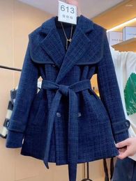 Women's Suits Elegant Vintage Jacket For Women Thicken Winter 2024 Long Sleeve Double-breasted Warm Coat Female Woollen Hepburn Clothing