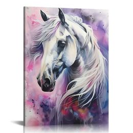 Watercolor Animal Canvas Wall Art Animal Horse Paintings Prints Wild Horse Picture Wall Decor for Home Office Framed