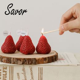 4PCS Strawberry Decorative Aromatic Candles Soy Wax Pumpkin Scented for Birthday Wedding Cheese