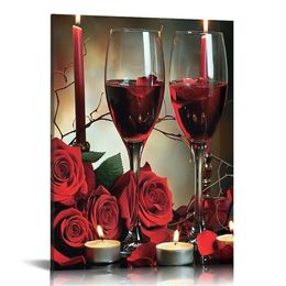 Czerwone wino płótno na ścianie kwiaty róży malowanie Zdjęcia plakat sztuki w ramce nadruki do kuchennej jadalni hotel hotel 16x20