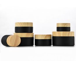 Black frosted glass jars cosmetic jars with woodgrain plastic lids PP liner 5g 10g 15g 20g 30 50g lip balm cream containers SEAWAY5142374