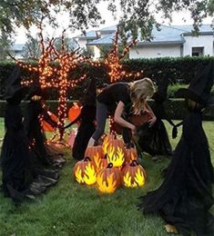 Halloween LightUp Witches with Stakes Decorations Outdoor Holding Hands Screaming Sound Activated Sen Y2010067750617