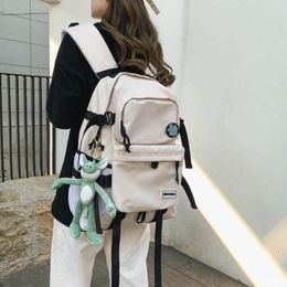 Backpack Women And Men Multiple Compartments Large Capacity Fashion Black White Solid Color Rucksack Canvas Backpacks 244z
