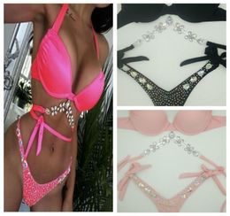 vacation pink sexy bikini set diamond swimwear bandage bathing suit bling s beachwear maillot swim Y2004153579523
