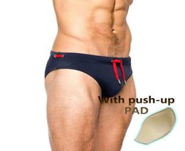 sexy man039s Brand swimming pushup pad swim trunks low waist swimming gay briefs swimwear boxers patchwork5431387