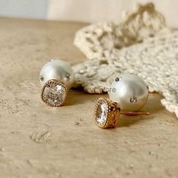 Stud Vintage Crystal Setting Double Side Pearl Earrings for Women Gift Luxury Simulated Ball Jewellery Party H240528