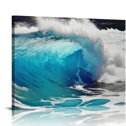 Schwarz -Weiß -Ozean -Leinwand Wandkunst Wellen Foto Bilder Drucke blaugrüne Ozeandekoration Nature Kunstwerke für Schlafzimmer Home Office