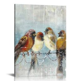 Абстрактные птицы холст стены искусство: красочные птицы на проволоке картин