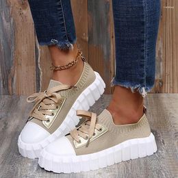 Casual Shoes Women 2024 Spring Fashion Stretch Fabric Ladies Lace Up Platform Vulcanised 35-43 Large-Sized Sport Sneakers