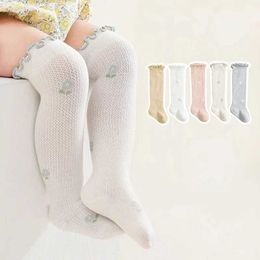 Kids Socks New Summer Newborn Baby Girl Socks Cute Soft Cotton Elastic Solid Color Mesh Breathable Ruffle Knee High Long Toddler Girl Socks d240528