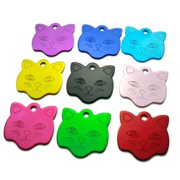 20Pcs Customised Engraved Dog Aluminium ID Tag Personalised Cat Face Shape Print Pet Name Plate Puppy Lable Phone No.