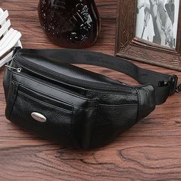 Mens Waist Fanny Pack with Bag Wallet Genuine Leather Multi Pocket Travel Mens True Cowboy Crossover Sling Chest and Hip Bum Bag240524