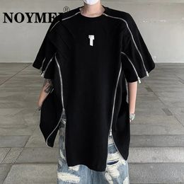 NOYMEI 2024 Mens Niche Design Metal Zipper Decoration Shoulder Pads Decoration Short sleeved T-shirt Round Neck WA4333 240515