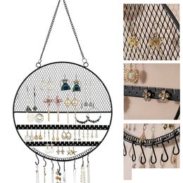 Jewellery Boxes Hanging Earring Holder Wall Mounted Organiser Grid Shape Display Hooks For Earrings Necklaces Bracelets Black-Round Rac Dhcri