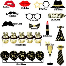 16pcs Photo Booth Props 18 21 30 40 50 60th Birthday Party Photobooth Props Anniversary Decortions Event Festive Party Supplies