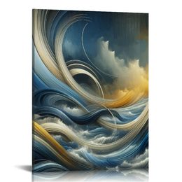 Blue Grey Abstract Canvas Wall Art Decor Fantasy Modern Artwork Painting for Living Room Bedroom Wall Pictures Graffiti on White Background