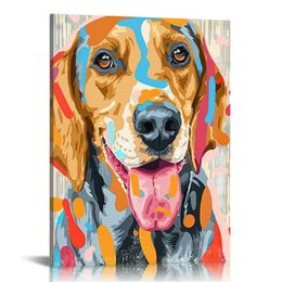 Funny Dog Canvas Wall Art Colourful Animal Cute Puppy Artwork Pictures Print on Canvas Abstract Pet Wall Decor for Bedroom Living Room Bathroom Home