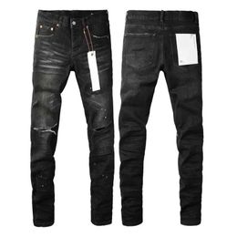 Men's Jeans 2024 Purple Jeans Mens Fashion High Quality Street Black Paint Dot Knife Cut Hole Repair Low Rise Tight denim pants J240527