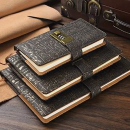 Vintage Password Notebook A6 A5 B5 Ancient Egyptian Leather Secret Diary with Lock Holiday Gift Travel Note Book Office Journals 240524