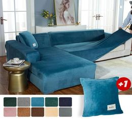 Chair Covers Velvet Plush Sofa Cover Elastic For Living Room L Shaped Corner Sectional Couch Chaise Longue Slipcover Stretch8212078