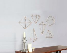 6pcspack Fashion diamond metal iron Shelf wall stickers 3D geometry rhombus wall hangings charm decor wall flower pots storage HW5575695