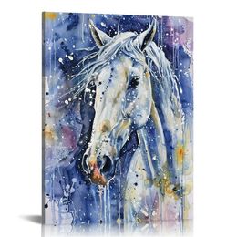 Canvas Wall Art Horse Animal Painting Prints on Canvas Framed Ready to Hang- Watercolor Horses Prints Fine Art for Home Wall Decor