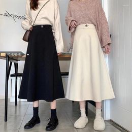 Skirts Elegant Women Beige Sweater Midi Skirt Autumn Winter High Waist A-line Office Ladies Chic Mid Calf