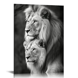 Lion and Lioness Hug Poster Black and White Animal Lion Wall Art Picture Print Canvas Painting Modern Home Living Room Decor Poster