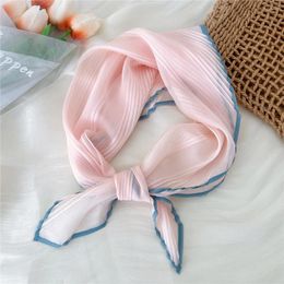 Scarves Women's Pleated Silk Scarf Satin Korean Spring Summer 60 60cm Square Neckerchief Solid Color Headscarf Decorative