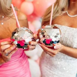 Party Decoration 1970s Disco Ball Cups Flash Cocktail Cup Spherical Straw Birthday Wedding Bridal Shower Bachelorette Hen